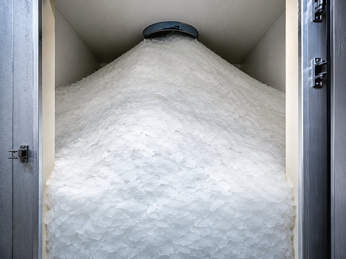 Gelo em escamas produzido na unidade industrial da JOHELMA
