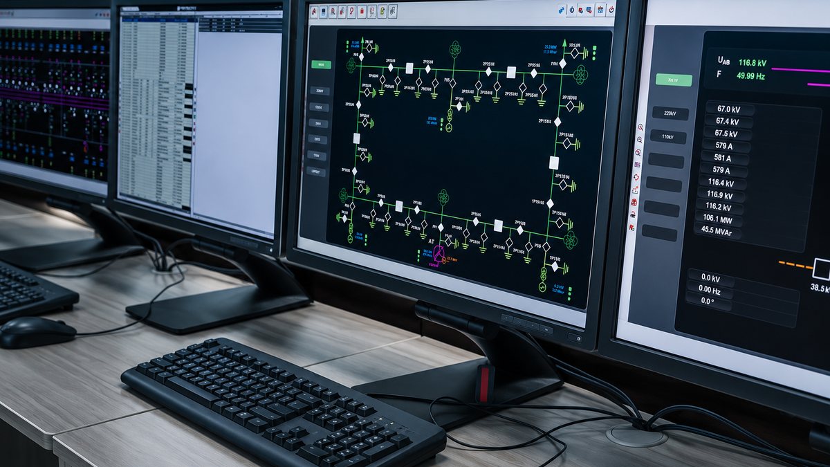 sala de controlo com monitores de supervisao