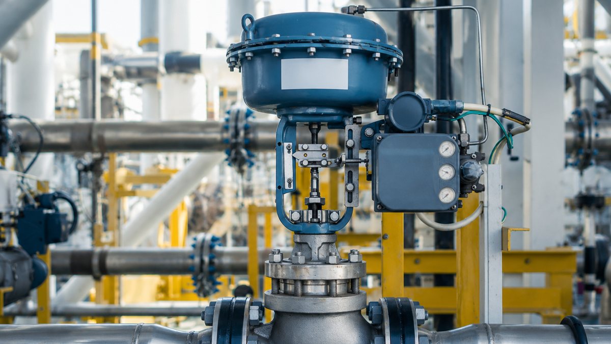 valvula de controlo com posicionador numa unidade industrial