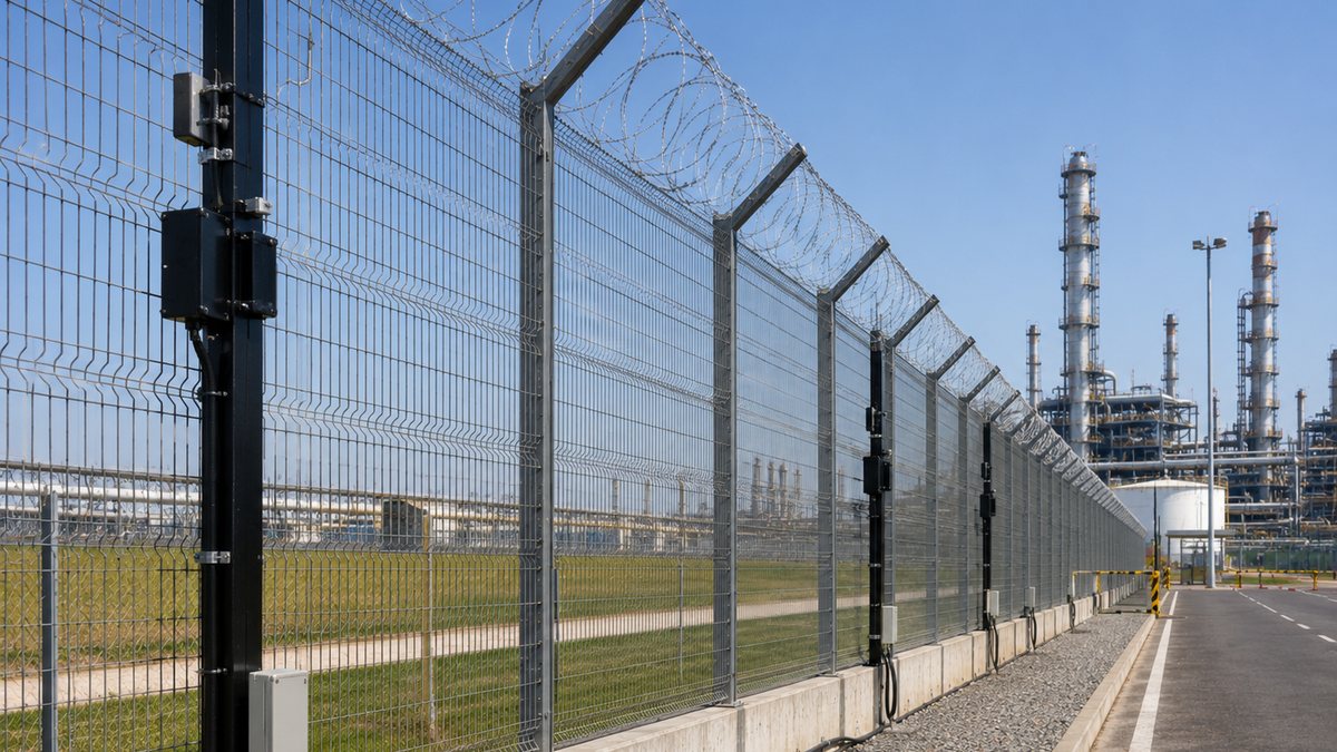vedacao de perimetro com concertina junto a uma instalacao industrial