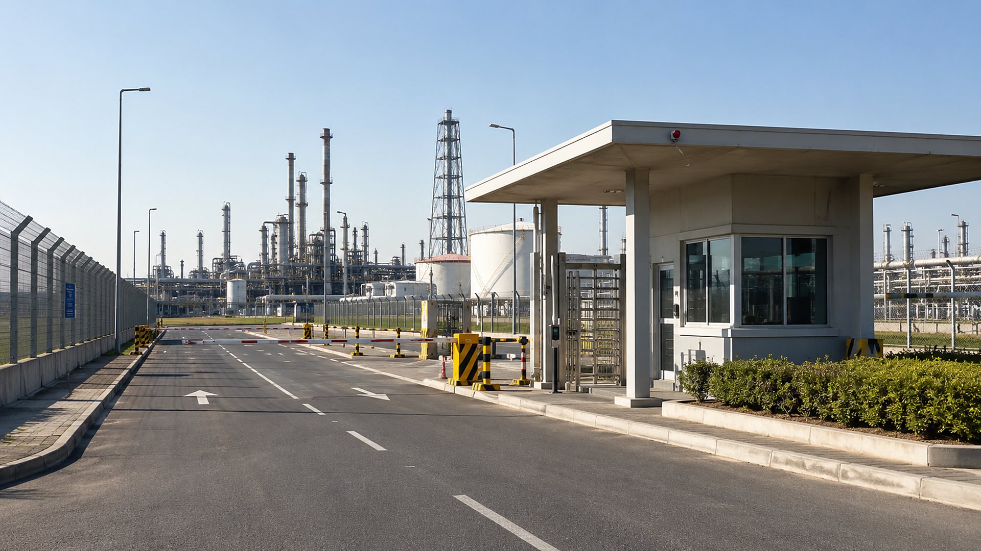 portaria de instalacao industrial com cancela e torniquete
