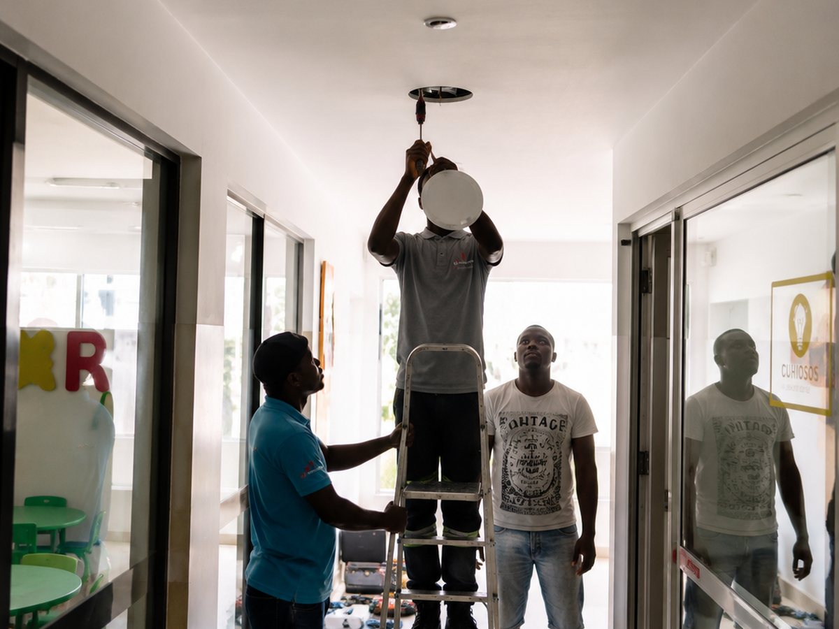 Tecnicos da JOHELMA em instalacao de equipamento num edificio