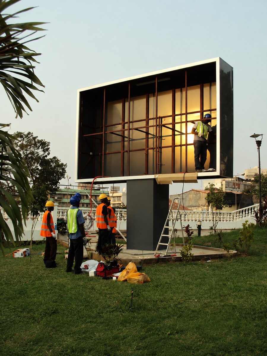 Equipa da JOHELMA em montagem de painel digital em Luanda