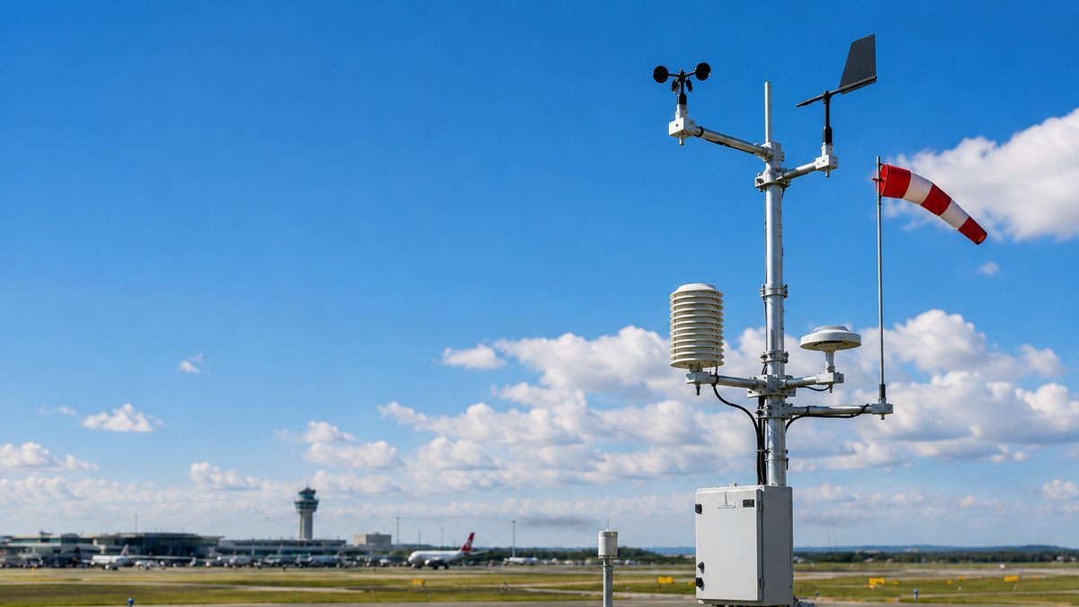 estacao meteorologica automatica instalada junto a uma pista de aeroporto